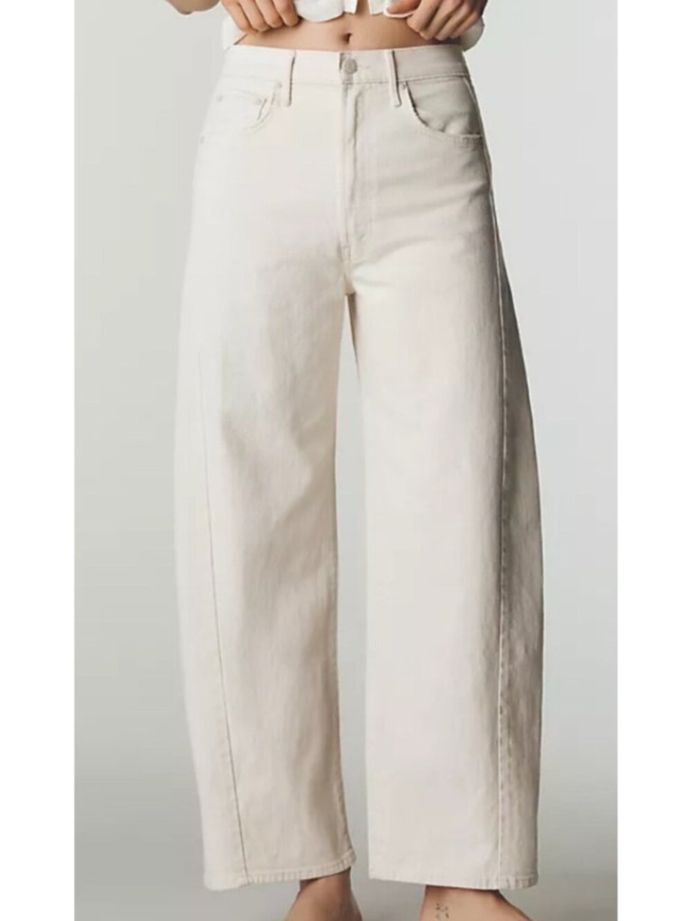 Mother Women's Sz 26 The Half Pipe Ankle Wide Leg Jeans Act Natural Off-White